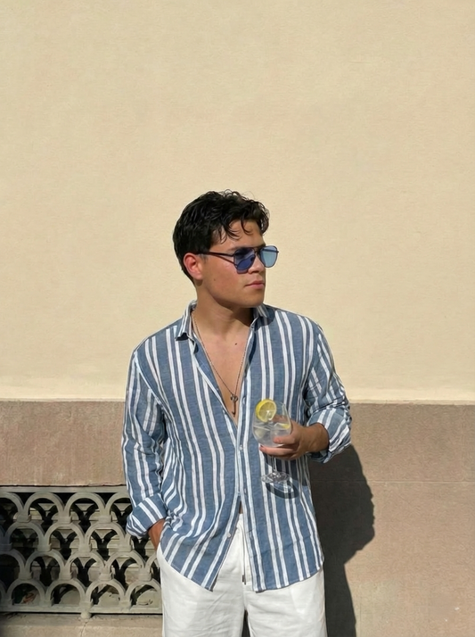 Camisa de Lino Rayada Azul y Blanca – Summer Shirt Hombre