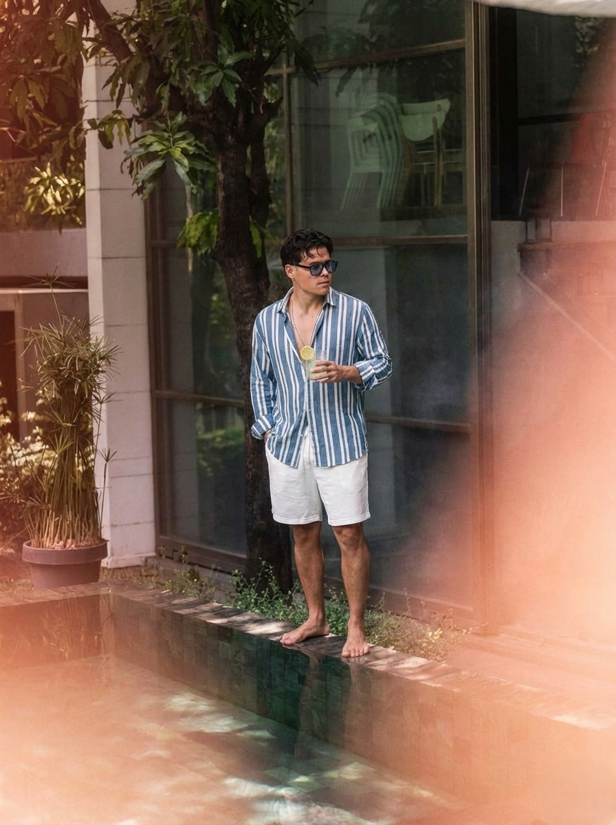 Camisa de Lino Rayada Azul y Blanca – Summer Shirt Hombre