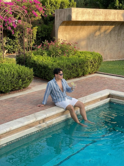 Camisa de Lino Rayada Azul y Blanca – Summer Shirt Hombre