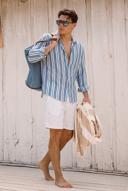 Camisa de Lino Rayada Azul y Blanca – Summer Shirt Hombre